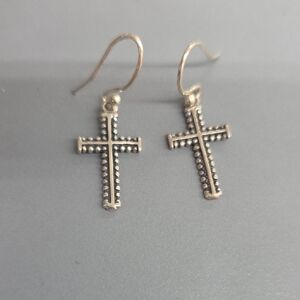 Sterling Silver Cross Drop Earrings - Silver Cross Dangle